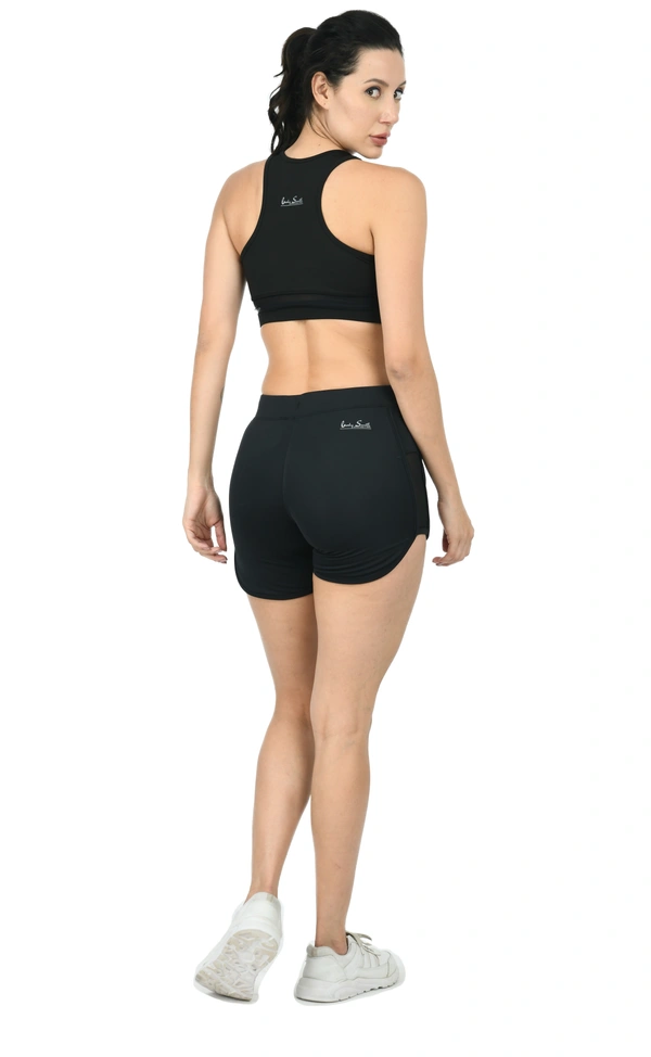 Body Smith Women Active Shorts + Crop Top Black Essential Workout Combo - M, Black