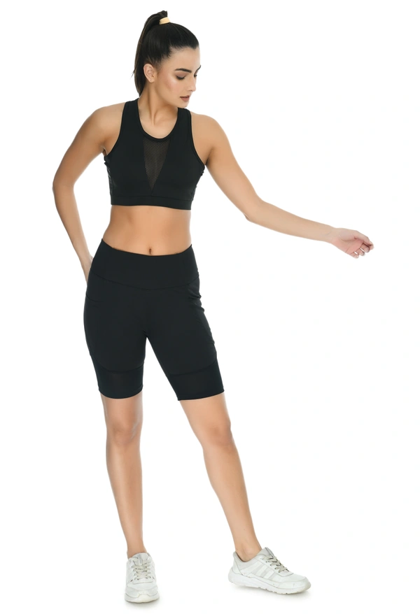 Body Smith Women Active Shorts + Crop Top Black Essential Workout Combo - L, Black