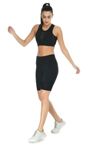 Body Smith Women Active Shorts + Crop Top Black Essential Workout Combo - L, Black