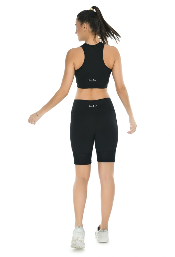 Body Smith Women Active Shorts + Crop Top Black Essential Workout Combo - L, Black
