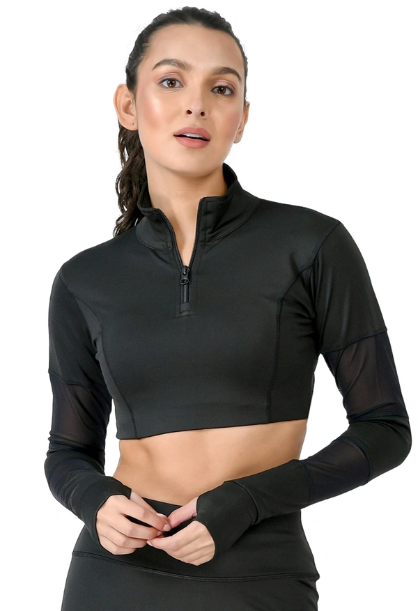 Body Smith Women Active Solid Mesh Crop Top