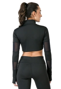 Body Smith Women Active Solid Mesh Crop Top