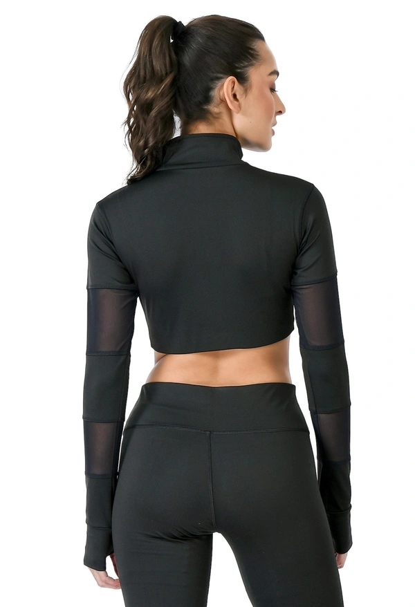 Body Smith Women Active Solid Mesh Crop Top