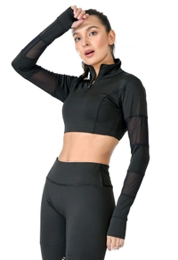 Body Smith Women Active Solid Mesh Crop Top