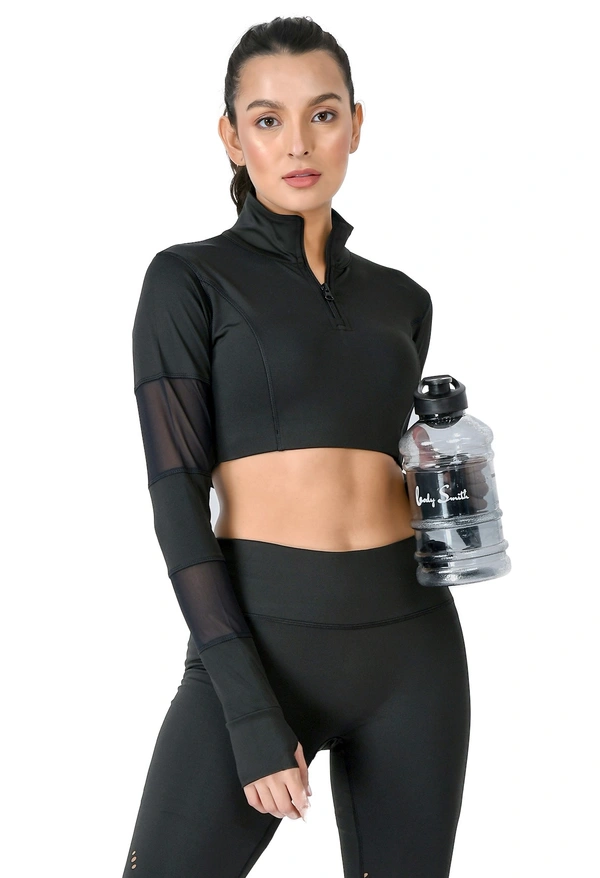 Body Smith Women Active Solid Mesh Crop Top