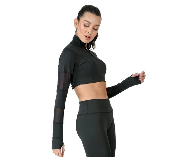 Body Smith Women Active Solid Mesh Crop Top