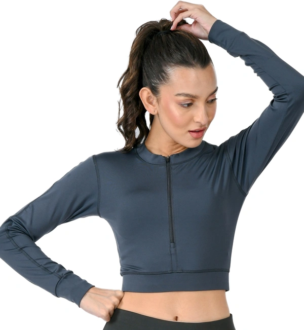 Body Smith Women Active Solid Teal Crop Top - L, Teal