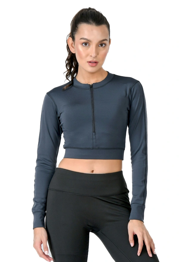 Body Smith Women Active Solid Teal Crop Top - L, Teal