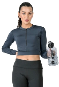 Body Smith Women Active Solid Teal Crop Top - L, Teal