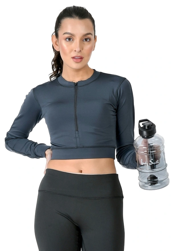 Body Smith Women Active Solid Teal Crop Top - L, Teal