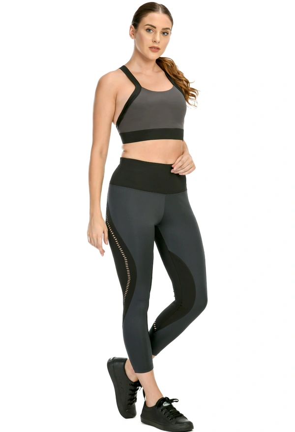 Body Smith Women Active Tights + Cross Fit Bra Workout Combo - L, Black