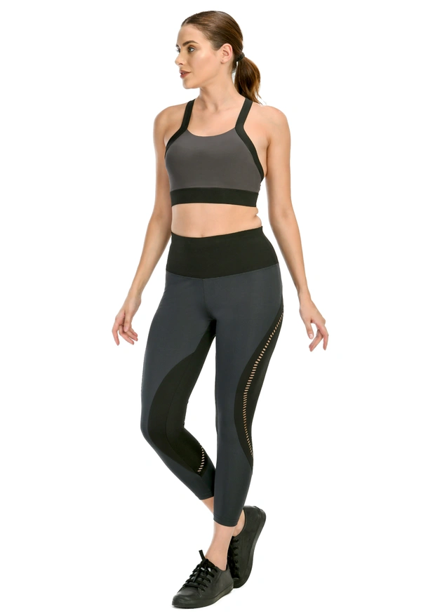 Body Smith Women Active Tights + Cross Fit Bra Workout Combo - L, Black
