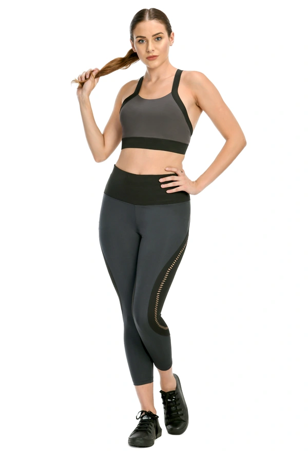 Body Smith Women Active Tights + Cross Fit Bra Workout Combo - L, Black