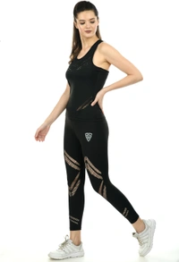Body Smith Women Active Tights + Tank Top Black Essential Workout Combo - L, Black