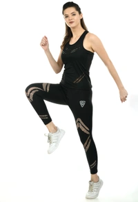 Body Smith Women Active Tights + Tank Top Black Essential Workout Combo - L, Black