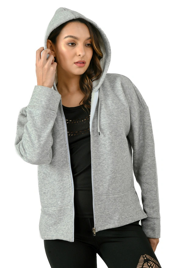 Body Smith Women Oversized Melange Zipper Hoodie