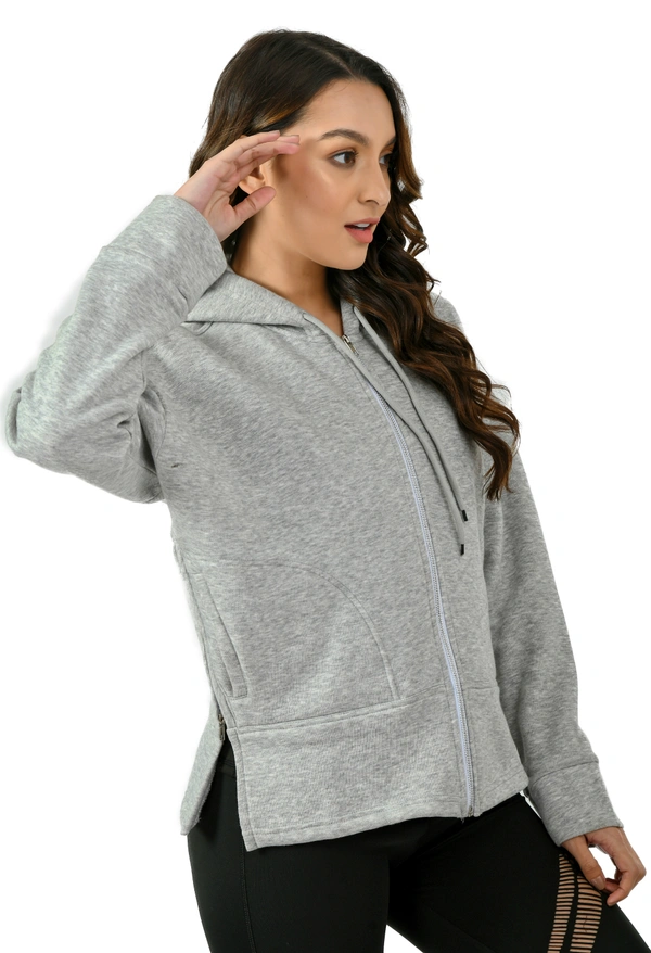 Body Smith Women Oversized Melange Zipper Hoodie - M, Grey