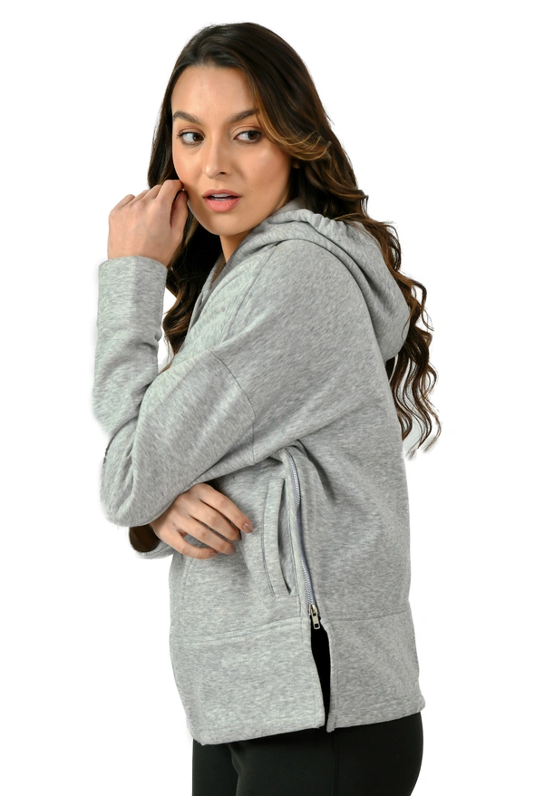 Body Smith Women Oversized Melange Zipper Hoodie - M, Grey