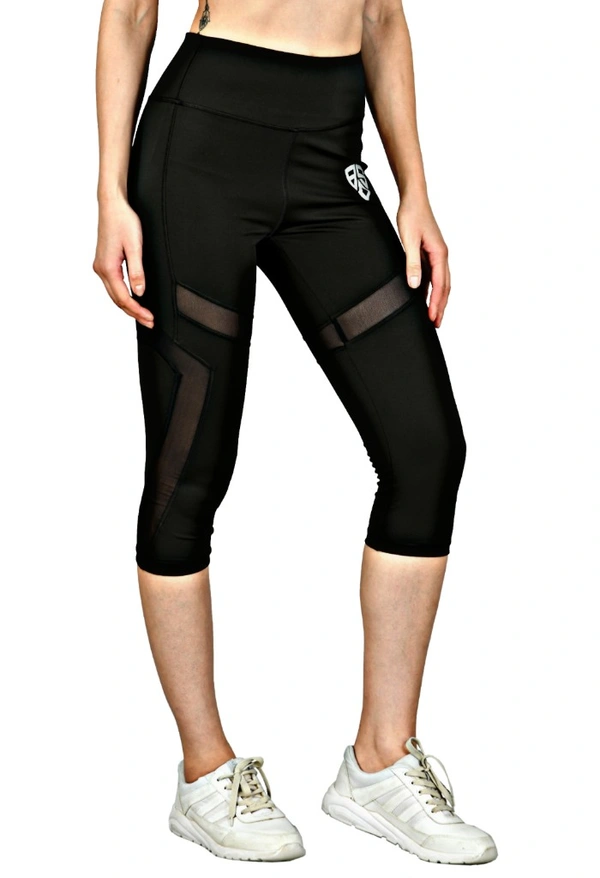 Body Smith Women Solid Black Mesh Capri - XL, Black