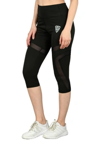 Body Smith Women Solid Black Mesh Capri - XL, Black