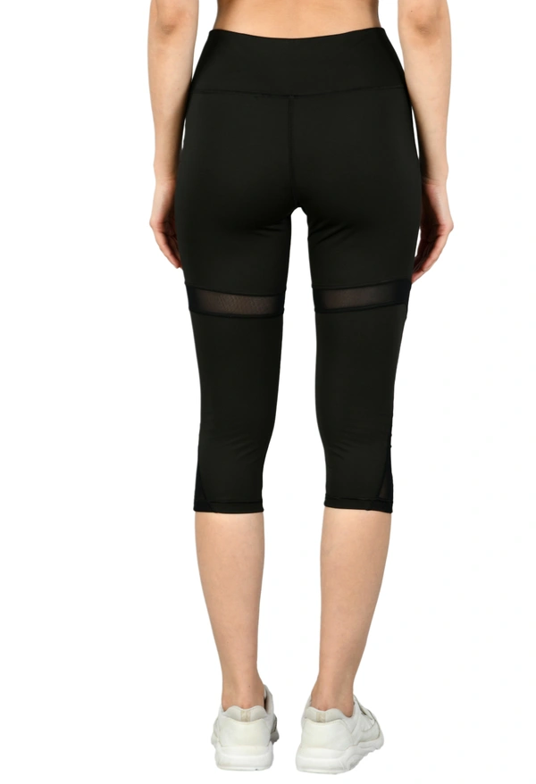 Body Smith Women Solid Black Mesh Capri - XL, Black