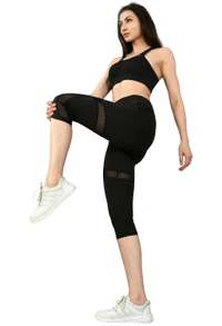 Body Smith Women Solid Black Mesh Capri - XL, Black
