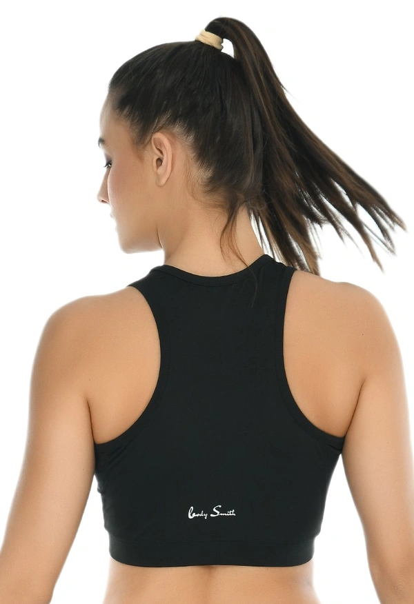 Body Smith Women Solid Black Sports Bra - L, Black
