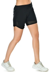 Body Smith Women Solid Black Sports Shorts - L, Black