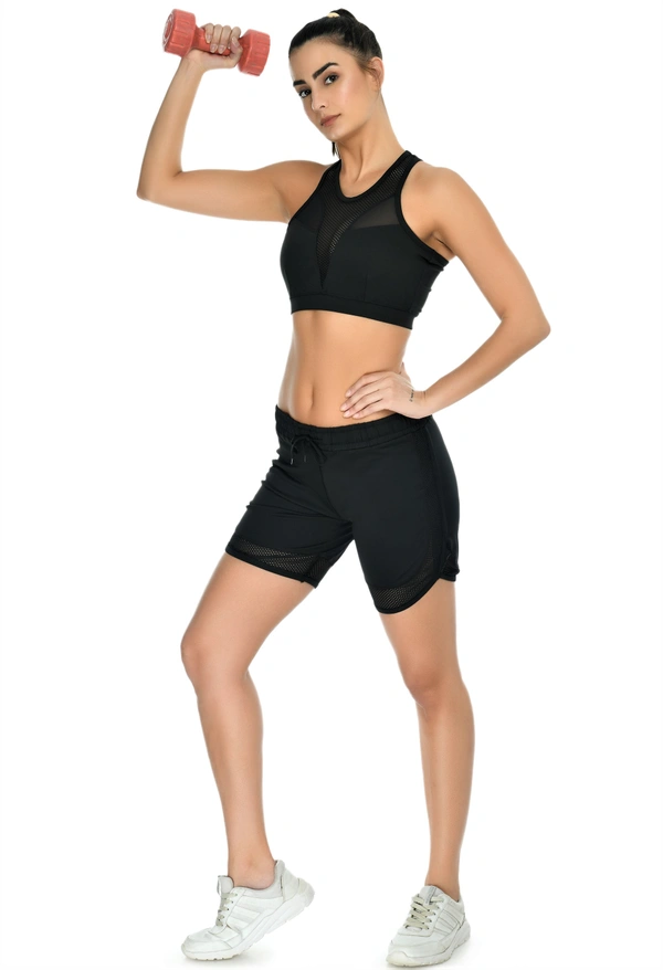 Body Smith Women Solid Black Sports Shorts - L, Black