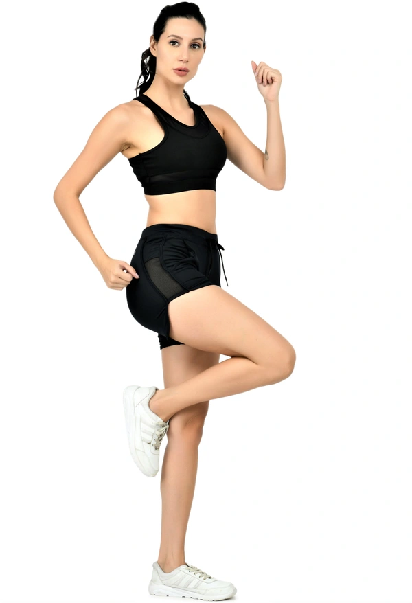 Body Smith Women Solid Black Sports Shorts - XL, Black