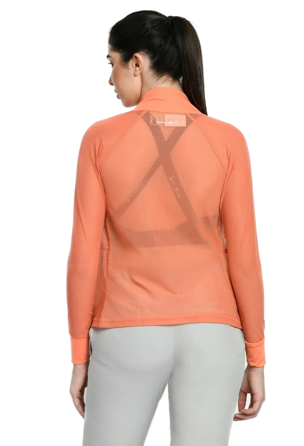 Body Smith Women Solid Full Sleeves Mesh Zipper - S, Peach