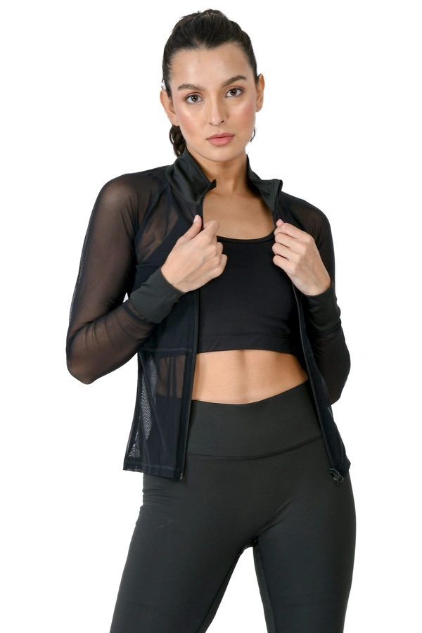 Body Smith Women Solid Full Sleeves Mesh Zipper