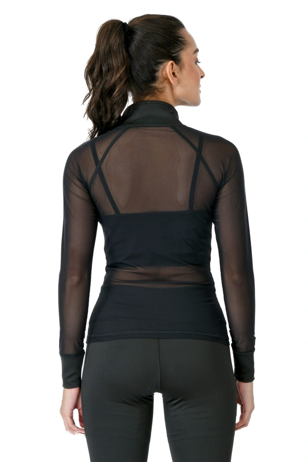 Body Smith Women Solid Full Sleeves Mesh Zipper - Black, M