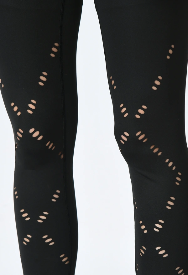 Body Smith Women's Black Active Laser Cut Sports Tights - L, Black