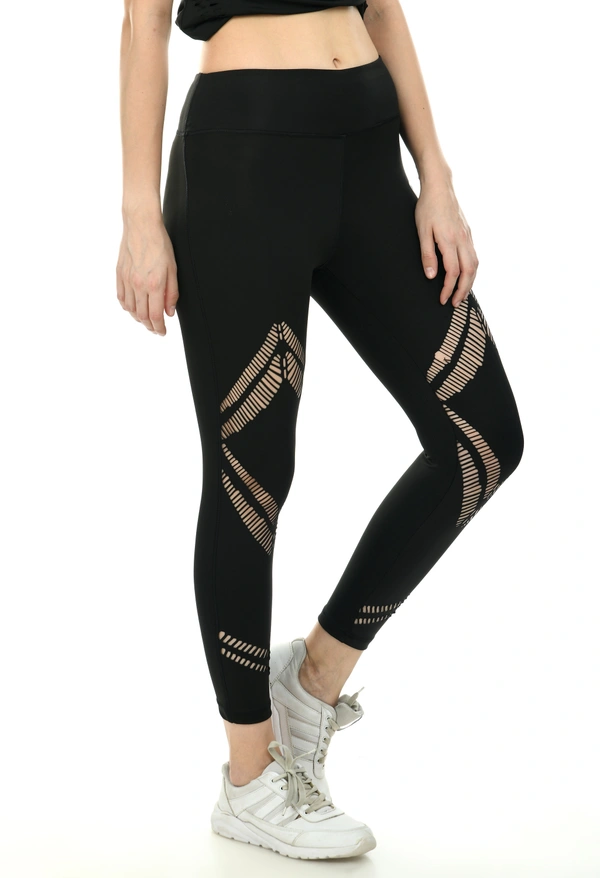 Body Smith Women's Black Active Laser Cut Sports Tights - L, Black