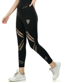 Body Smith Women's Black Active Laser Cut Sports Tights - L, Black