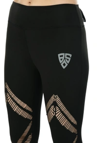 Body Smith Women's Black Active Laser Cut Sports Tights - L, Black