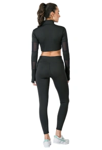 Body Smith Women's Mesh Black Crop Top + Laser Cut Tights Co-ordinates - XXL, Black