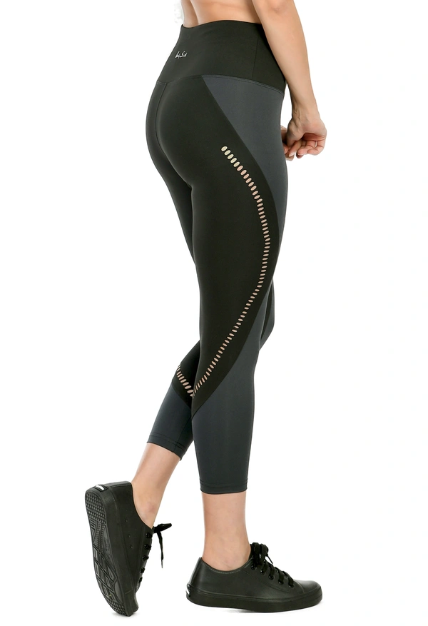 Body Smith Women's Teal Active Laser Cut Sports Tights