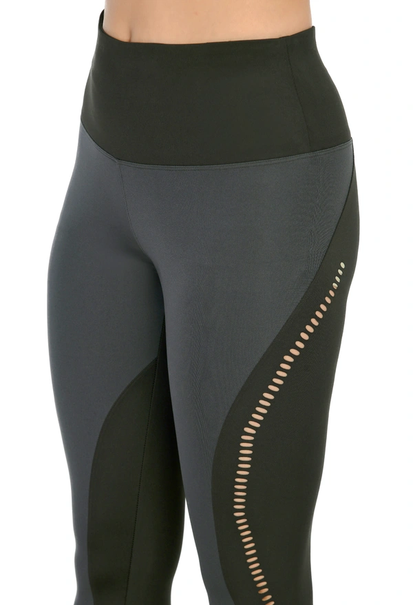 Body Smith Women's Teal Active Laser Cut Sports Tights - L, Black