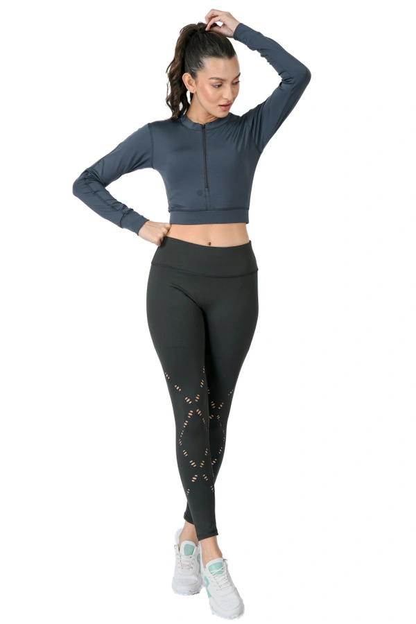 Body Smith Women's Teal Crop Top + Laser Cut Tights Co-ordinates - XXL, Teal