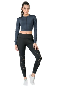 Body Smith Women's Teal Crop Top + Laser Cut Tights Co-ordinates - XXL, Teal