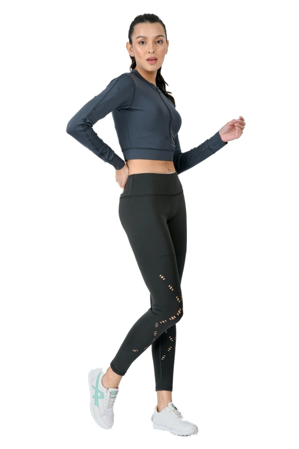 Body Smith Women's Teal Crop Top + Laser Cut Tights Co-ordinates - XXL, Teal