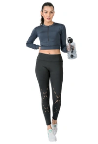 Body Smith Women's Teal Crop Top + Laser Cut Tights Co-ordinates - XXL, Teal