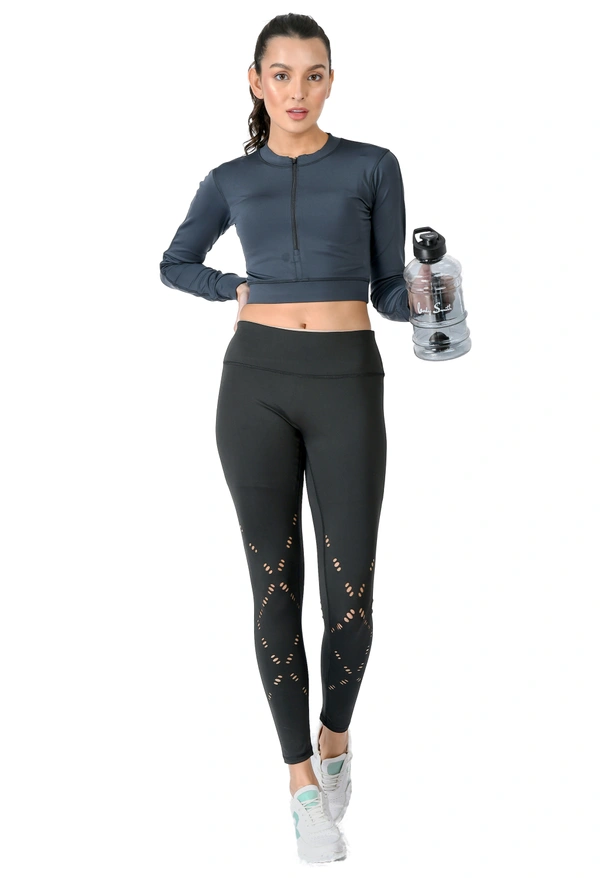 Body Smith Women's Teal Crop Top + Laser Cut Tights Co-ordinates - XXL, Teal