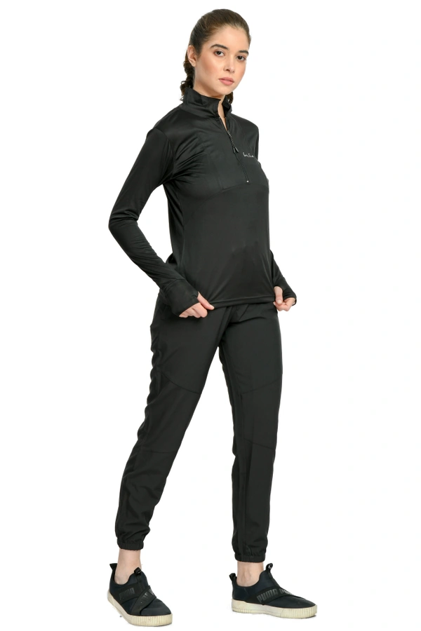 Body Smith Workout Black NS Co-ordinates (Black Zipper Jerseyr+ Black NS Bottom) - M, Black