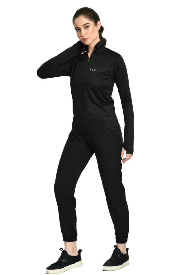 Body Smith Workout Black NS Co-ordinates (Black Zipper Jerseyr+ Black NS Bottom) - M, Black