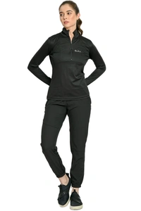 Body Smith Workout Black NS Co-ordinates (Black Zipper Jerseyr+ Black NS Bottom) - M, Black