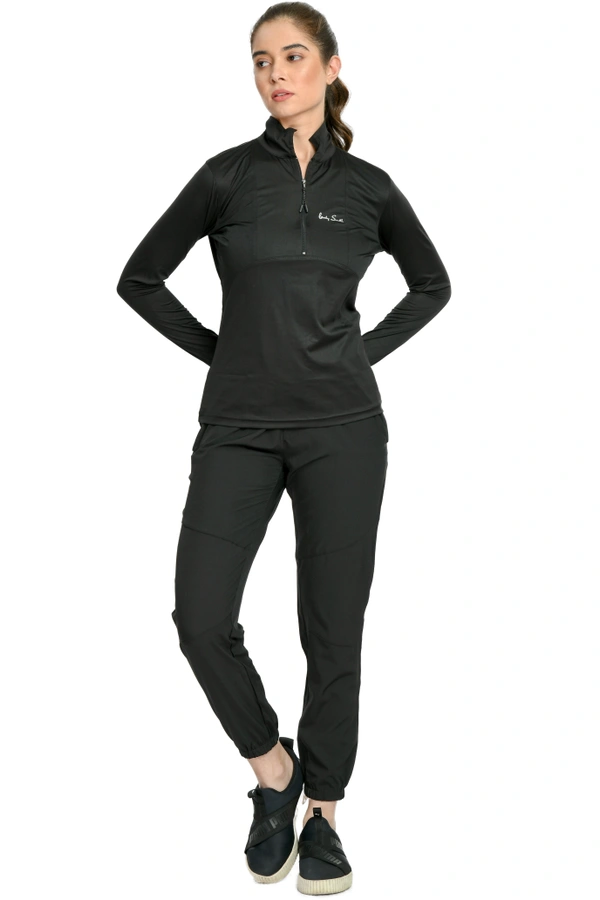 Body Smith Workout Black NS Co-ordinates (Black Zipper Jerseyr+ Black NS Bottom) - M, Black