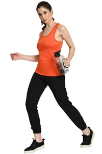 Body Smith Workout Saffron Co-ordinates (Saffron Tank Top + Black NS Bottom) - XL, Saffron